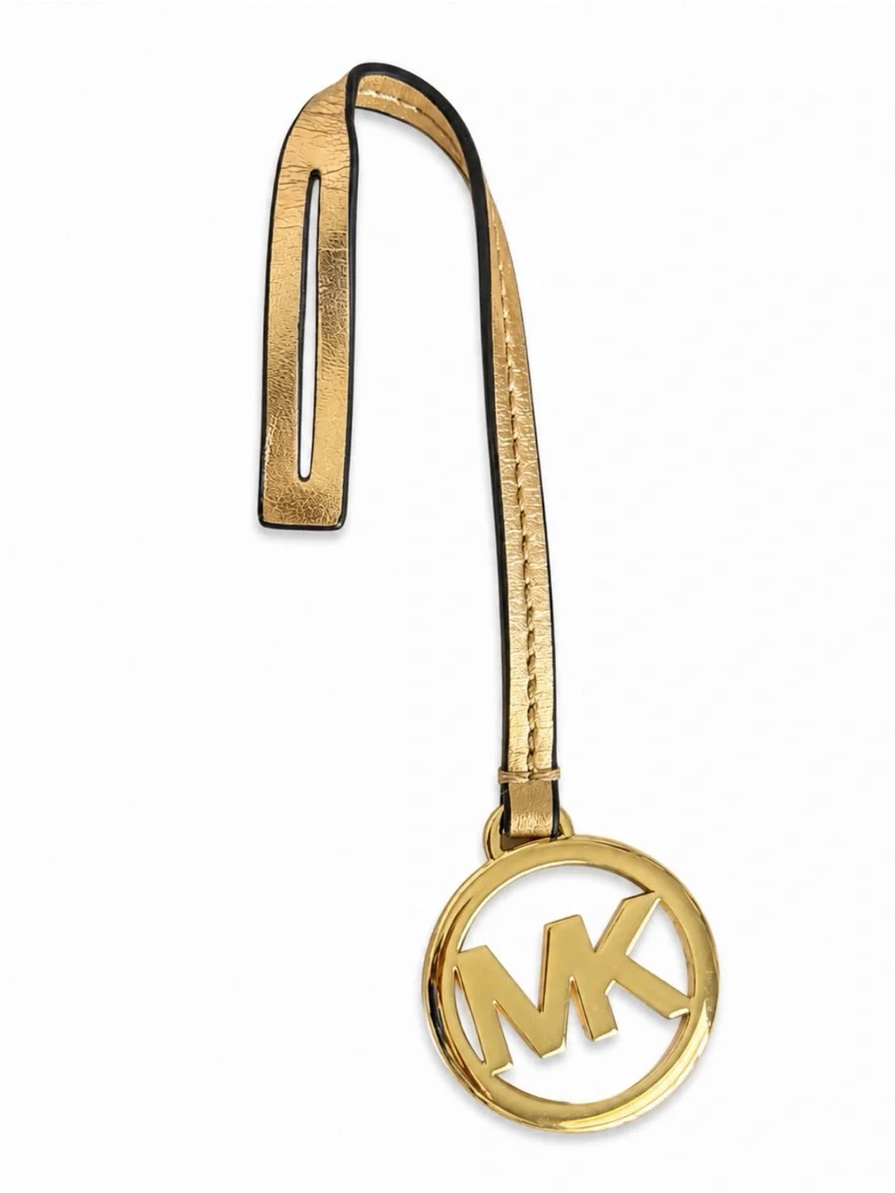 Michael Kors Gold MK Circle Logo Bag Charm w/ Light Gold Strap